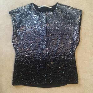 Ombre zip front sequin top